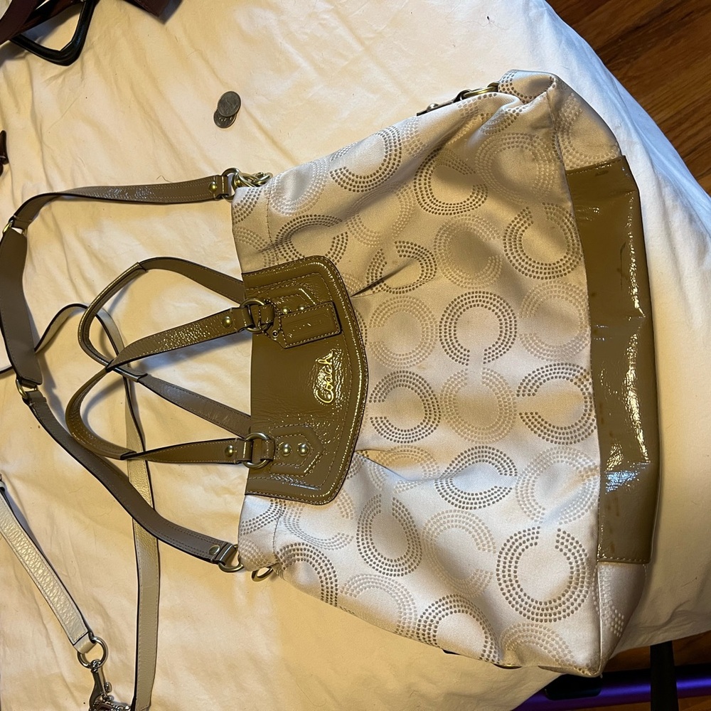 Coach Cream and Brown Shoulder Bag